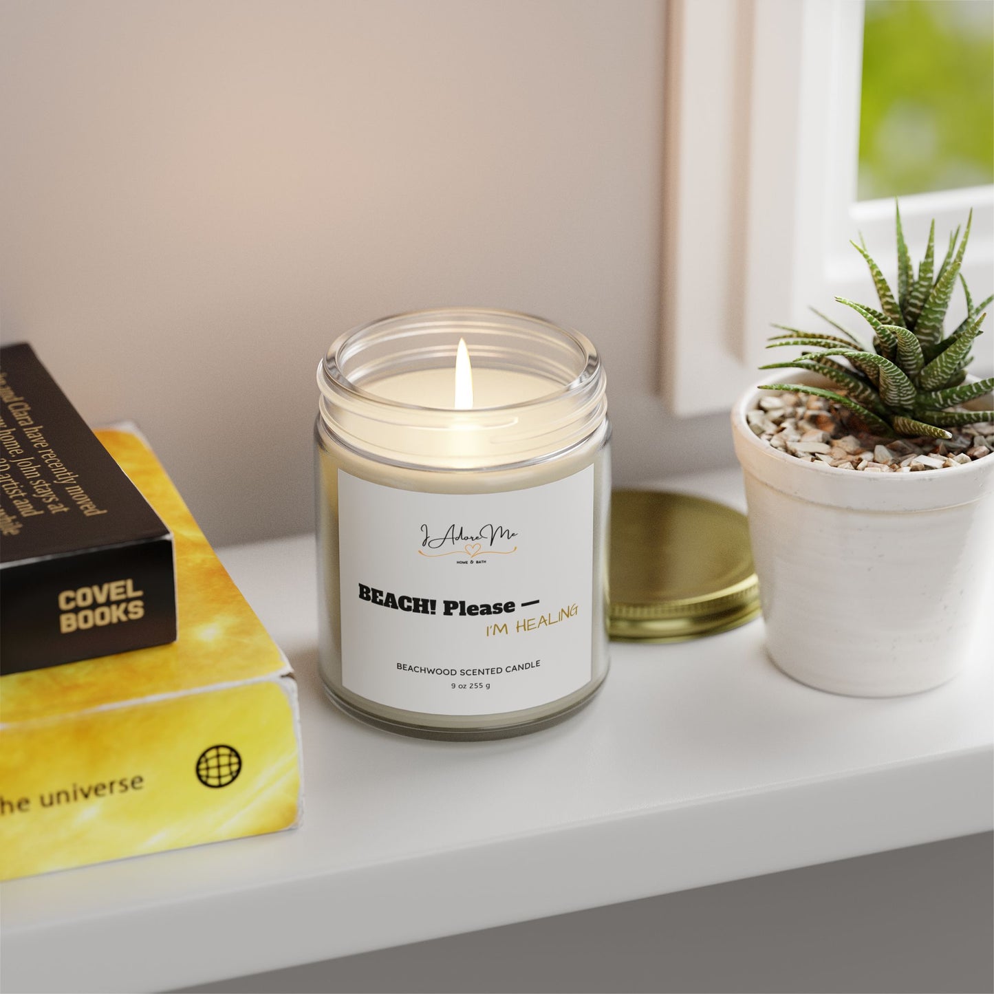BEACH! Please-Beachwood Scented Candle - Relaxing Aroma, Eco-Friendly Coconut Apricot Wax, 9oz