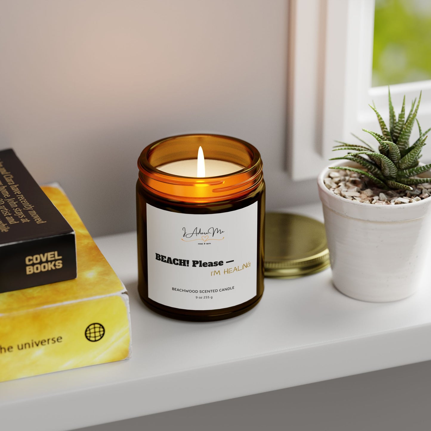 BEACH! Please-Beachwood Scented Candle - Relaxing Aroma, Eco-Friendly Coconut Apricot Wax, 9oz