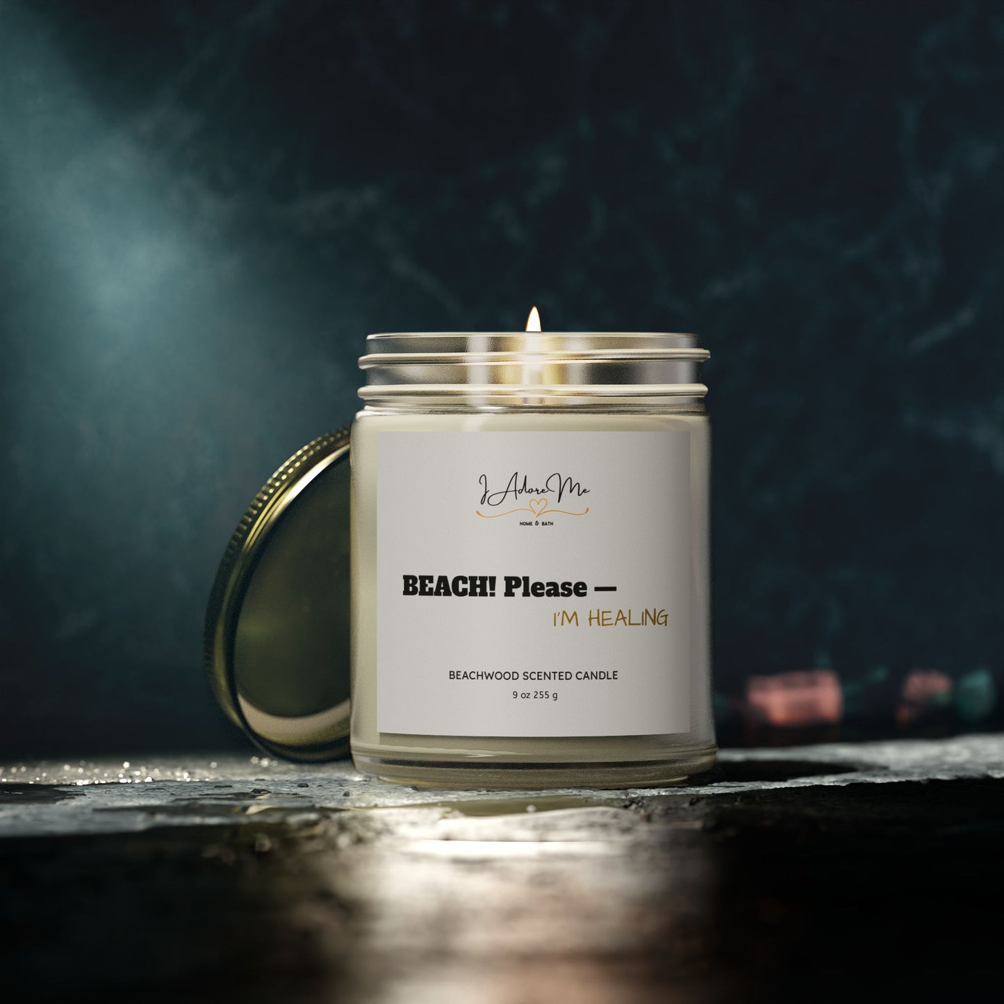 BEACH! Please-Beachwood Scented Candle - Relaxing Aroma, Eco-Friendly Coconut Apricot Wax, 9oz