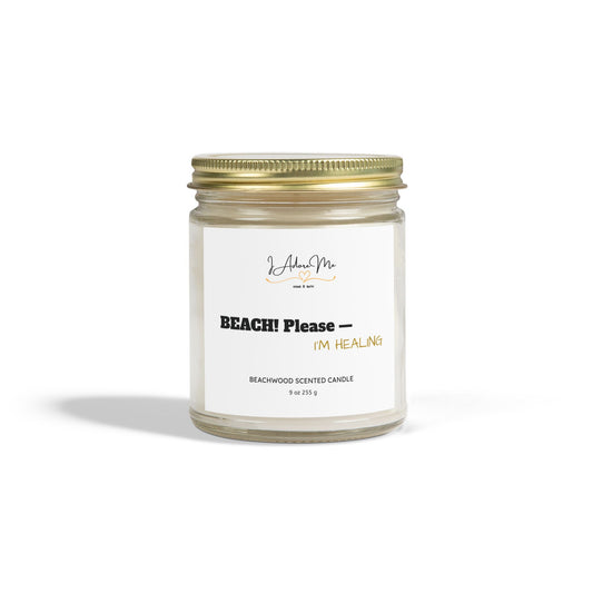 BEACH! Please-Beachwood Scented Candle - Relaxing Aroma, Eco-Friendly Coconut Apricot Wax,  9oz